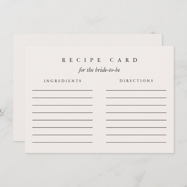 Bridal Shower Recipe Card for Bride-to-Be Shower (Front/Back)