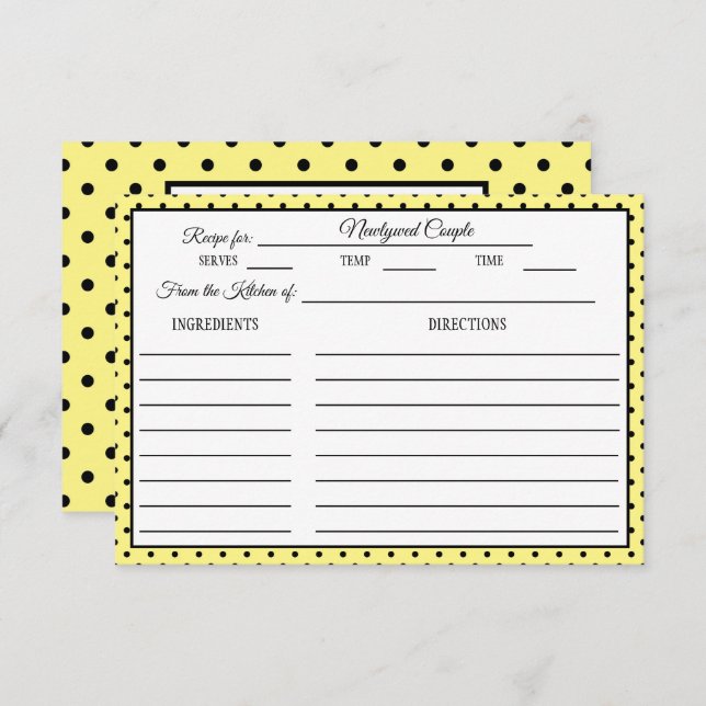 Bridal Shower Recipe Card Polka Dot Lemon Yellow (Front/Back)