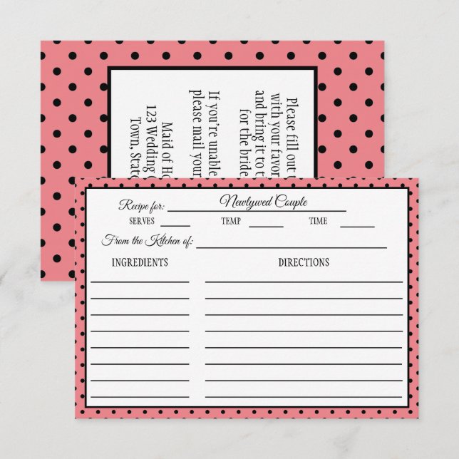 Bridal Shower Recipe Card Polka Dot Pink (Front/Back)