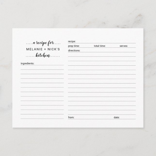 Bridal Shower recipe card, simple white game Postcard (Front)