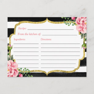 Bridal Shower Recipe Card Watercolor Floral Stripe