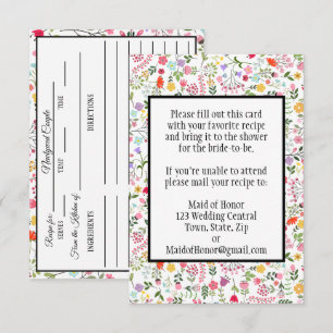 Bridal Shower Recipe Card Wildflowers on White