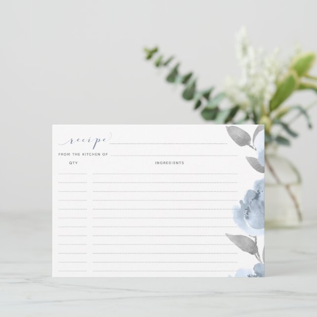 Bridal Shower Recipe Cards Dusty Blue Grey Wedding (Standing Front)