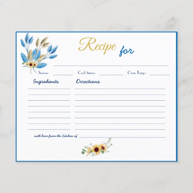 Bridal Shower Recipe for Love Advice Cards (Front)