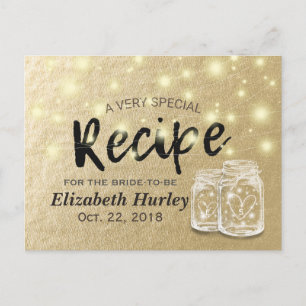 Bridal Shower Recipe Mason Jar String Lights Gold Invitation Postcard