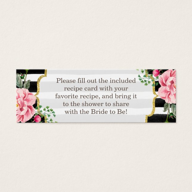 Bridal Shower Recipe Poem Pink Floral Stripes (Front)