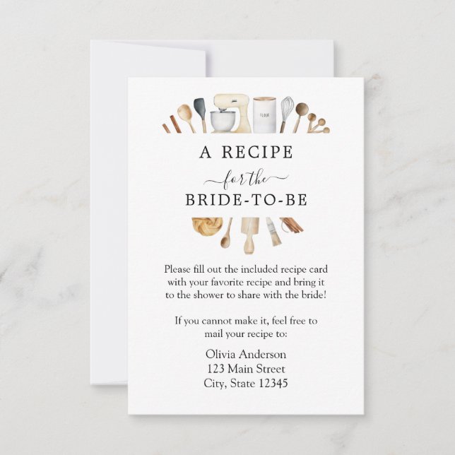 Bridal Shower Recipe Request Enclosure Card (Front)