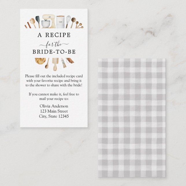 Bridal Shower Recipe Request Enclosure Card (Front/Back)