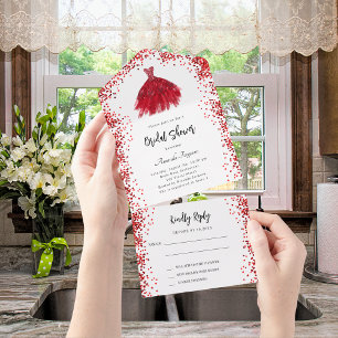 Bridal Shower red dress white RSVP All In One Invitation