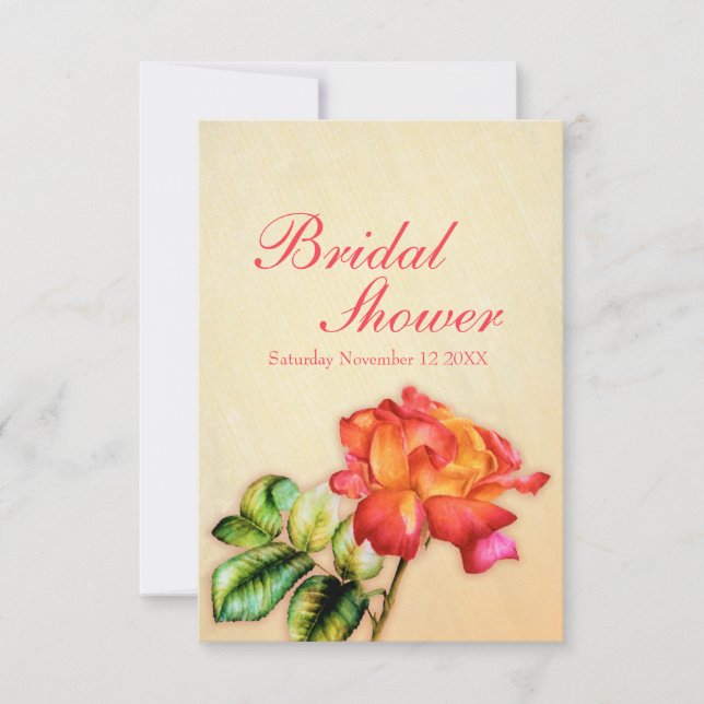 Bridal Shower red orange yellow tea rose invite (Front)