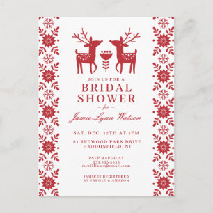 BRIDAL SHOWER Red Reindeer Christmas Postcard