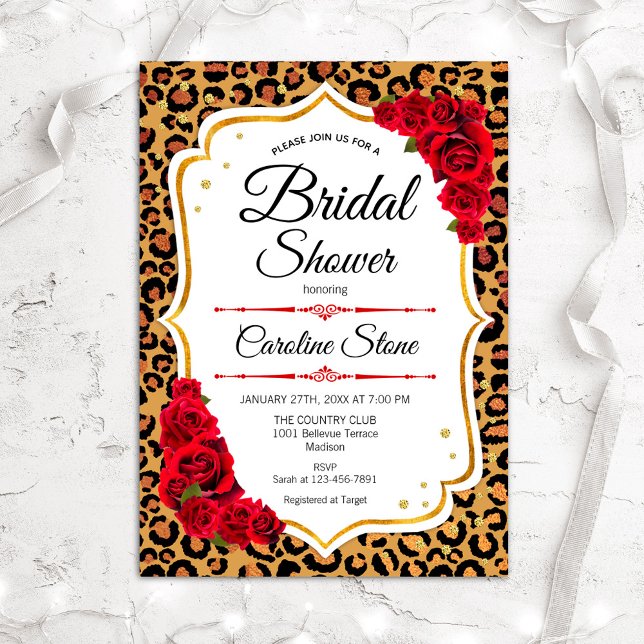Bridal Shower - Red Roses Leopard Print Invitation (Creator Uploaded)
