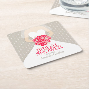 bridal shower red white dress custom coasters
