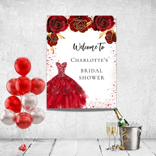 Bridal Shower red white dress flowers welcome Poster (Creator Uploaded)