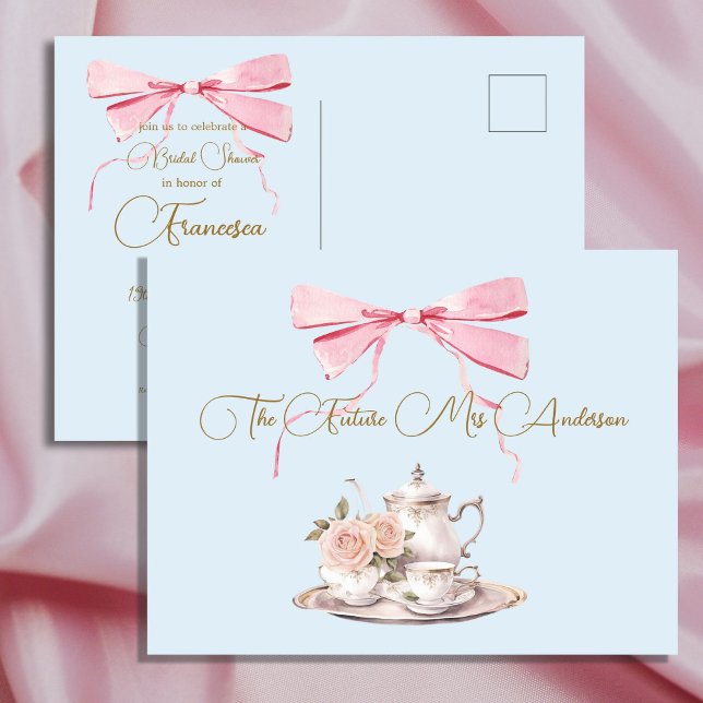 Bridal Shower Regency Tea Party Ribbon Invitation Postcard (Creator Uploaded)