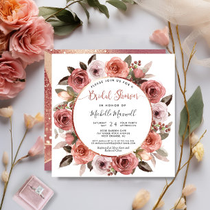 Bridal Shower, Rose Gold and Blush Floral Invitation
