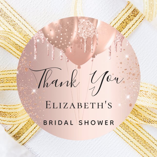 Bridal Shower rose gold blush balloons Thank You Classic Round Sticker (Creator Uploaded)