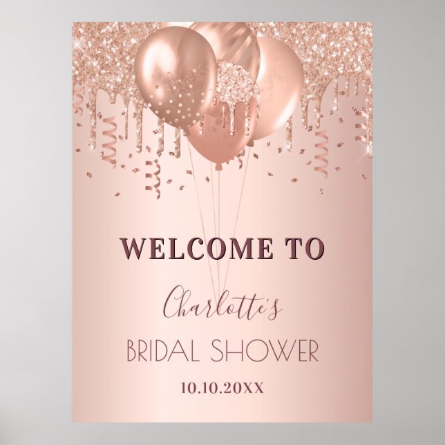 Bridal Shower rose gold blush balloons welcome  Poster (Front)