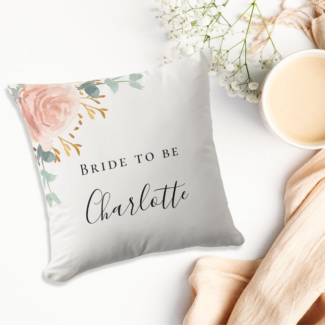 Bridal Shower rose gold blush flowers eucalyptus Cushion (Creator Uploaded)