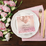 Bridal shower rose gold blush glitter name napkin<br><div class="desc">A stylish rose gold and blush pink background with faux glitter drips and balloons. Personalise and add a name.</div>