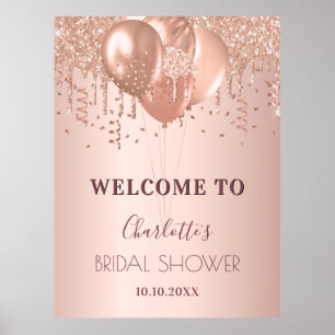Bridal Shower rose gold blush glitter welcome  Poster