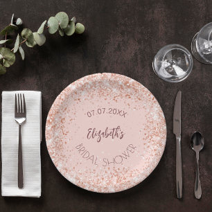 Bridal Shower rose gold confetti name Paper Plate