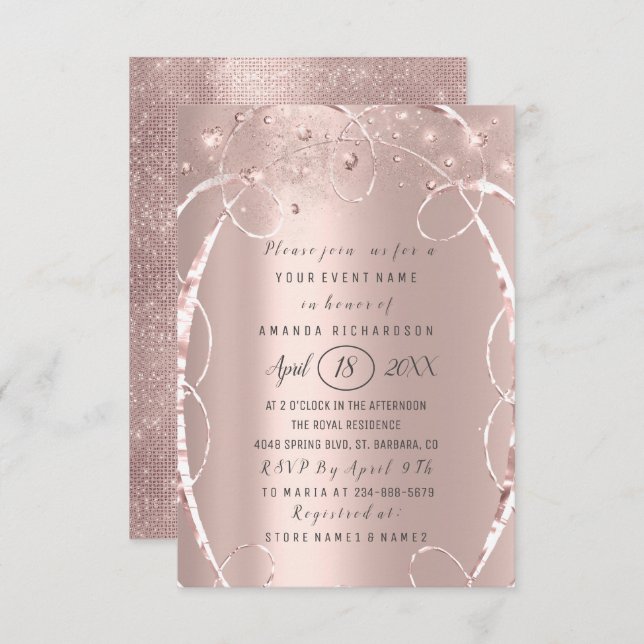 Bridal Shower Rose Gold Confetti Sweet 16th Invitation (Front/Back)