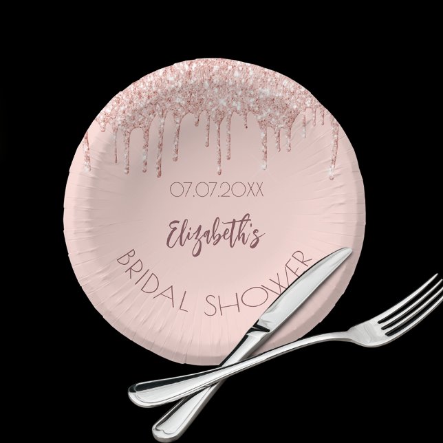 Bridal Shower rose gold drips party Paper Plate (Creator Uploaded)