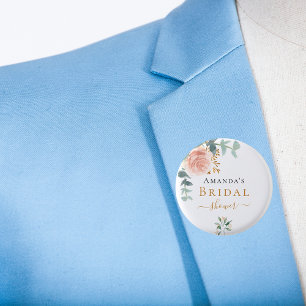 Bridal Shower rose gold floral eucalyptus elegant 3 Cm Round Badge