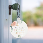Bridal Shower rose gold floral eucalyptus favour Key Ring<br><div class="desc">A chic white background. Decorated with a rose gold,  blush pink floral,  flower (rose)and green watercolored eucalyptus leaves,  sprigs,  greenery and a faux gold sprig. Personalise and add the name of the bride to be. Black and golden letters.  Perfect as a keepsake and party favour.</div>