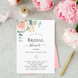 Bridal Shower rose gold floral eucalyptus greenery Invitation