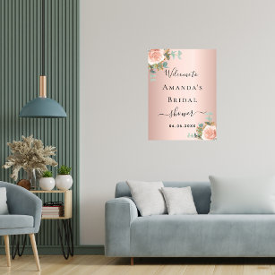 Bridal Shower rose gold floral eucalyptus welcome Poster