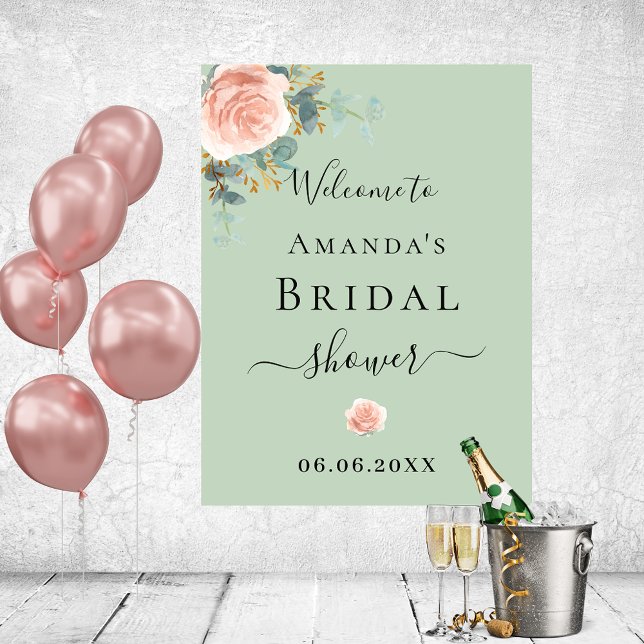 Bridal Shower rose gold floral sage green welcome Poster (Creator Uploaded)