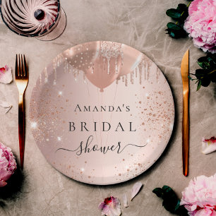 Bridal Shower rose gold glitter balloons glam  Paper Plate