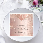 Bridal Shower rose gold glitter balloons monogram Napkin<br><div class="desc">For an elegant bridal shower.  A rose gold faux metallic looking background. Decorated with rose gold,  pink faux glitter drips,  paint dripping look,  glitter drops and balloons.  Personalise and add the name of the bride.</div>