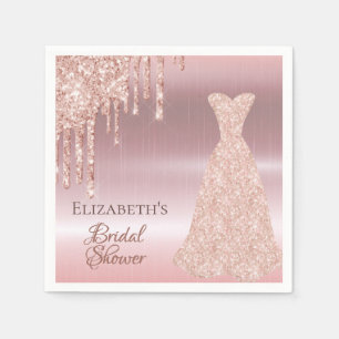 Bridal shower rose gold glitter blush dress name napkin