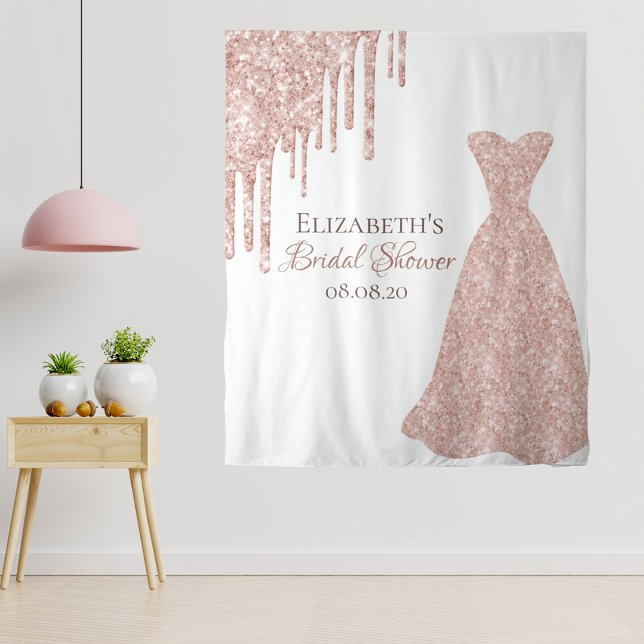 Bridal Shower rose gold glitter drip glam white Tapestry (Creator Uploaded)