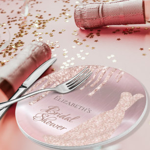 Bridal Shower rose gold glitter drip metallic Paper Plate
