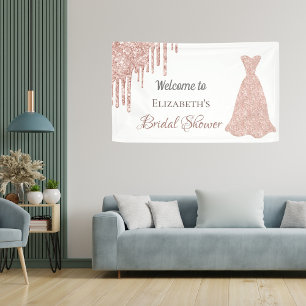 Bridal Shower rose gold glitter drip white welcome Banner