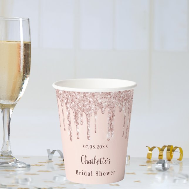 Bridal shower rose gold glitter monogram paper cups (Creator Uploaded)