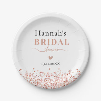 Bridal Shower Rose Gold Glitter Paper Plate