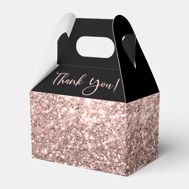 Bridal Shower Rose Gold Glitter Thank You Black Favour Box (Front Side)