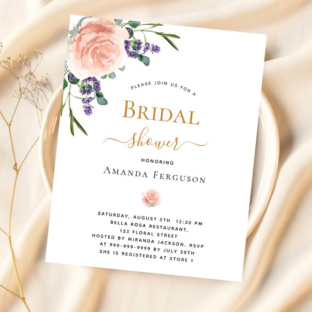 Bridal Shower rose gold lavender floral invitation (Creator Uploaded)