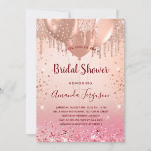 Bridal Shower rose gold pink balloons Invitation