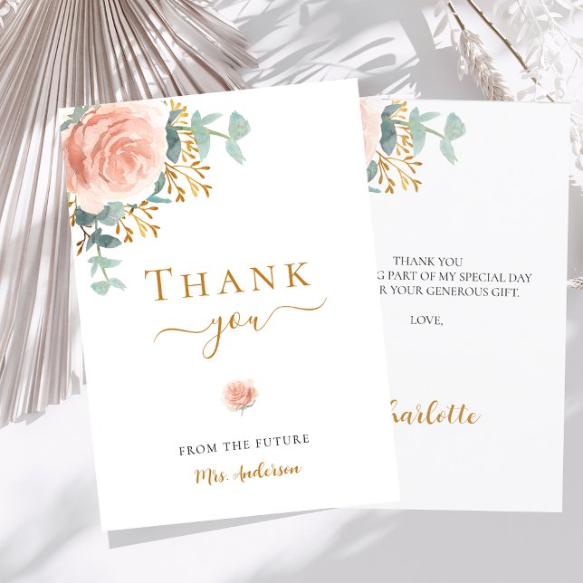 Bridal Shower rose gold pink floral thank you card (Creator Uploaded)