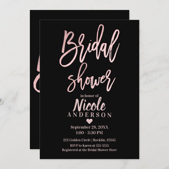 BRIDAL SHOWER Rose Gold Pink Foil Modern Script Invitation (Front/Back)
