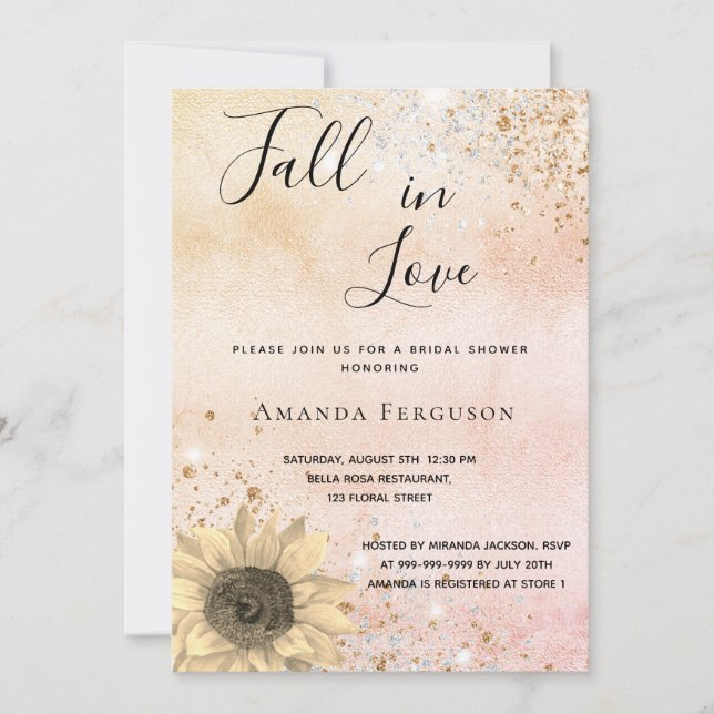 Bridal shower rose gold rustic sunflower fall invitation (Front)