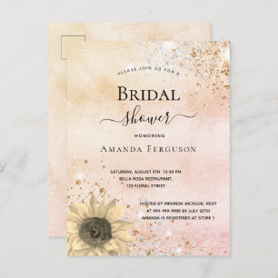 Bridal shower rose gold rustic sunflower invitation postcard