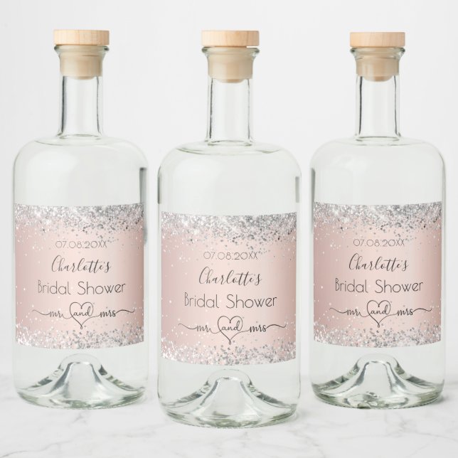 Bridal shower rose gold silver mr mrs liquor bottle label (Bottles)