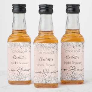 Bridal shower rose gold silver mr mrs liquor bottle label